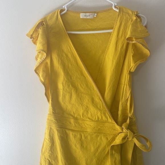 A.L.C. Walker Yellow Wrap Linen Blend Midi Dress - Picture 7 of 15